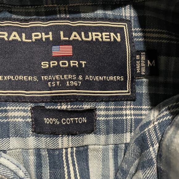Ralph Lauren Sport Shirt Plaid Flannel Cotton Short Sleeve Button Down Medium - Picture 3 of 6